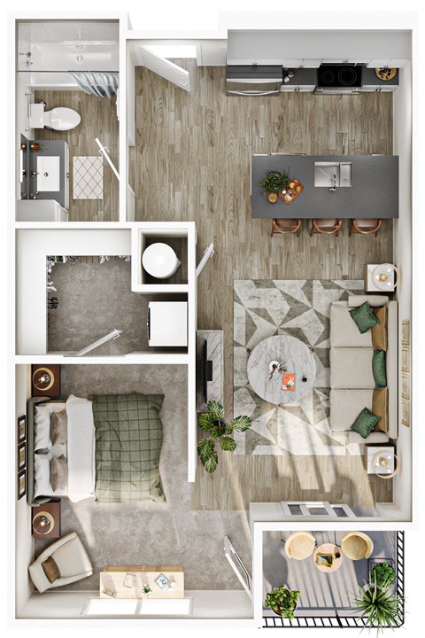 Floor plan for studio, 1 bath, 638 sqft